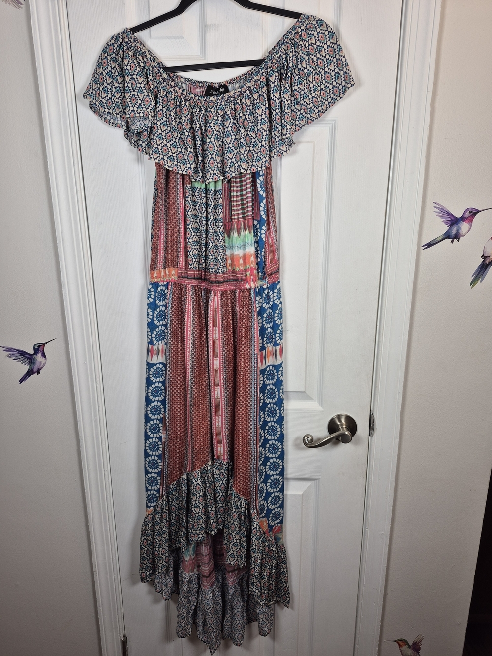 Feather by Tolani Boho-Chic Patchwork High-Low Maxi Dress Size M